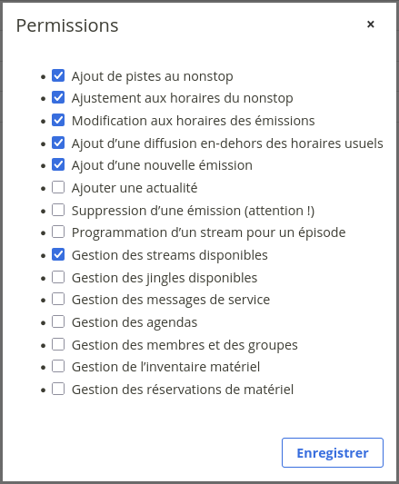 Capture de l’écran d’édition des permissions