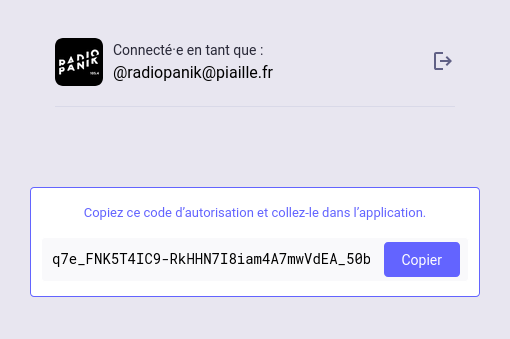 Capture d’écran code d’autorisation piaille