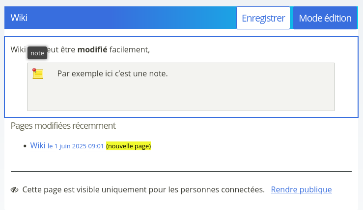 Capture d’écran avec l’édition d’une note